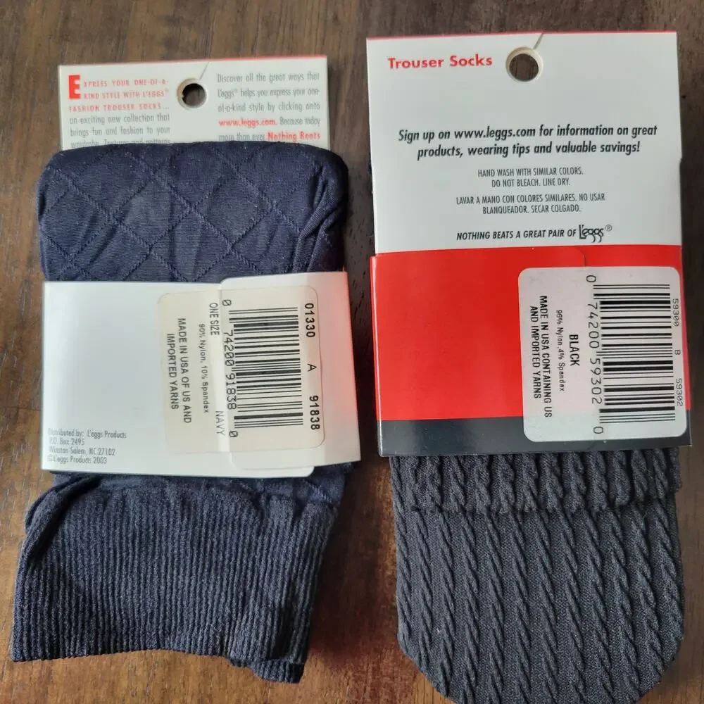 2 Pair L'eggs Ladies Trouser Knee-Hi Socks Black Size 5-9 Diamond Solid NEW
